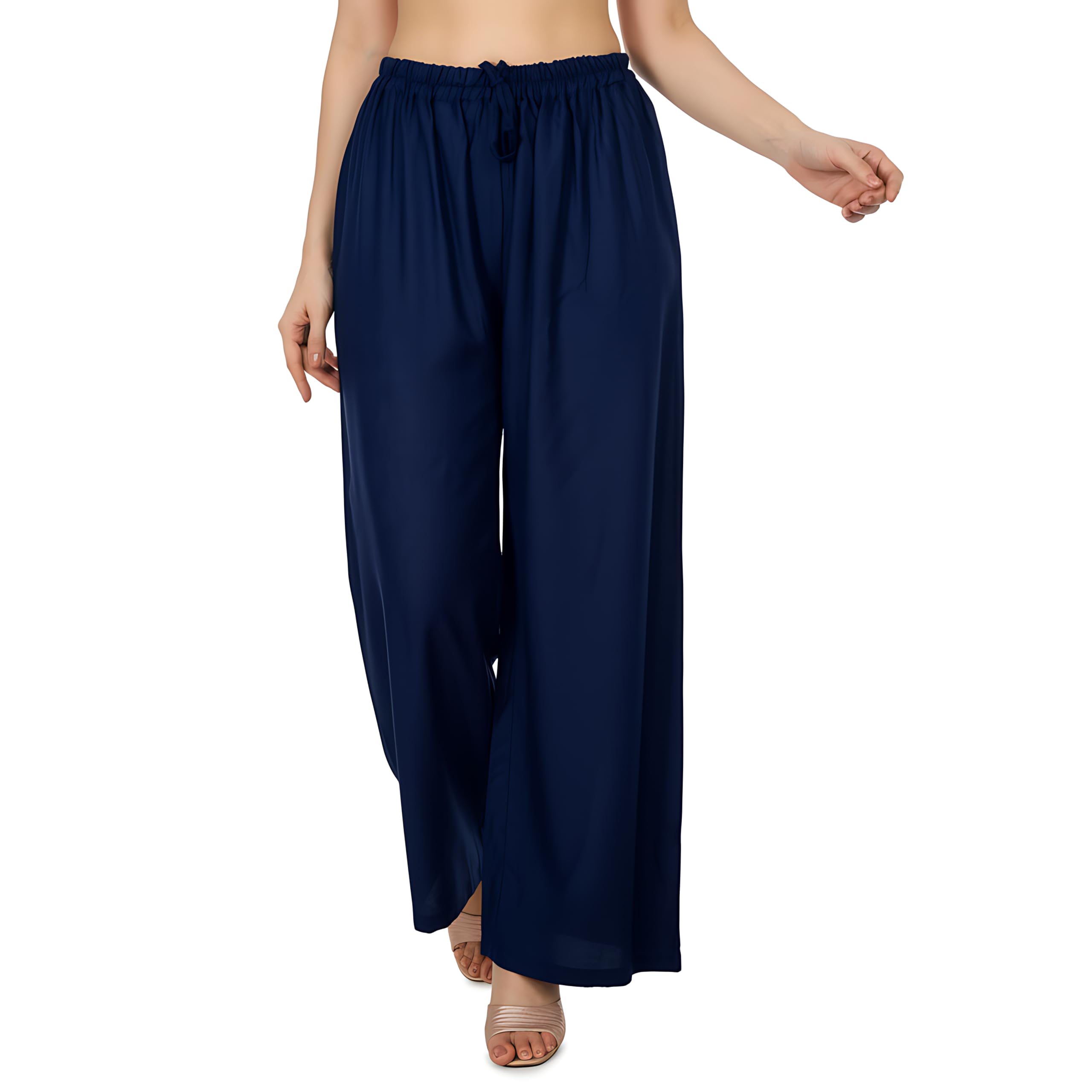 belenziera Deep Navy Blue Palazzo Pants - Ocean Shade Rayon Bottoms for Women | Stretch Waist Relaxed Fit Size XS-7XL Plus Available-picture-19