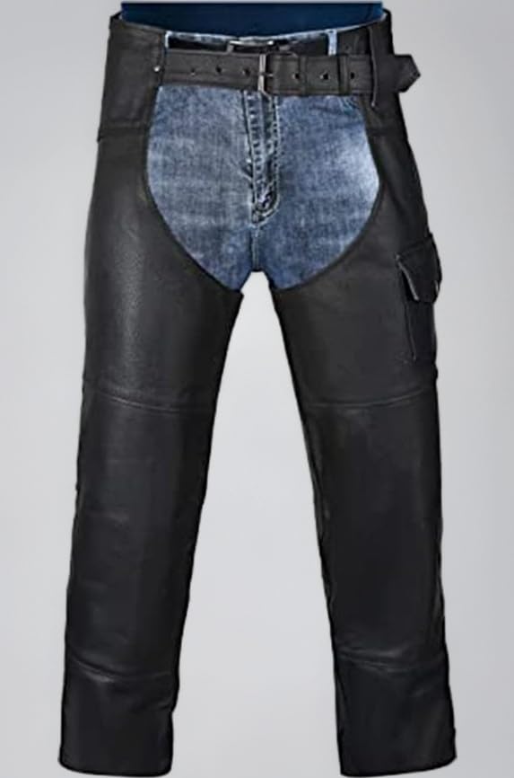 HWK Motorcycle Leather Chaps Pants Biker Cowboy Riding Racing Black Genuine Leather Chap