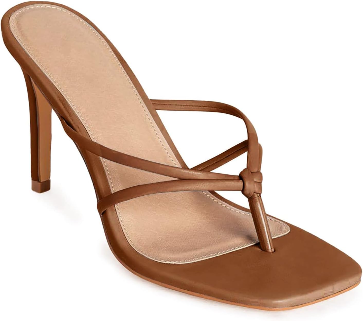 Coutgo Womens Strappy Heeded Sandals Square Toe Flip Flops Fashion Stiletto Thong Slip On Sandals