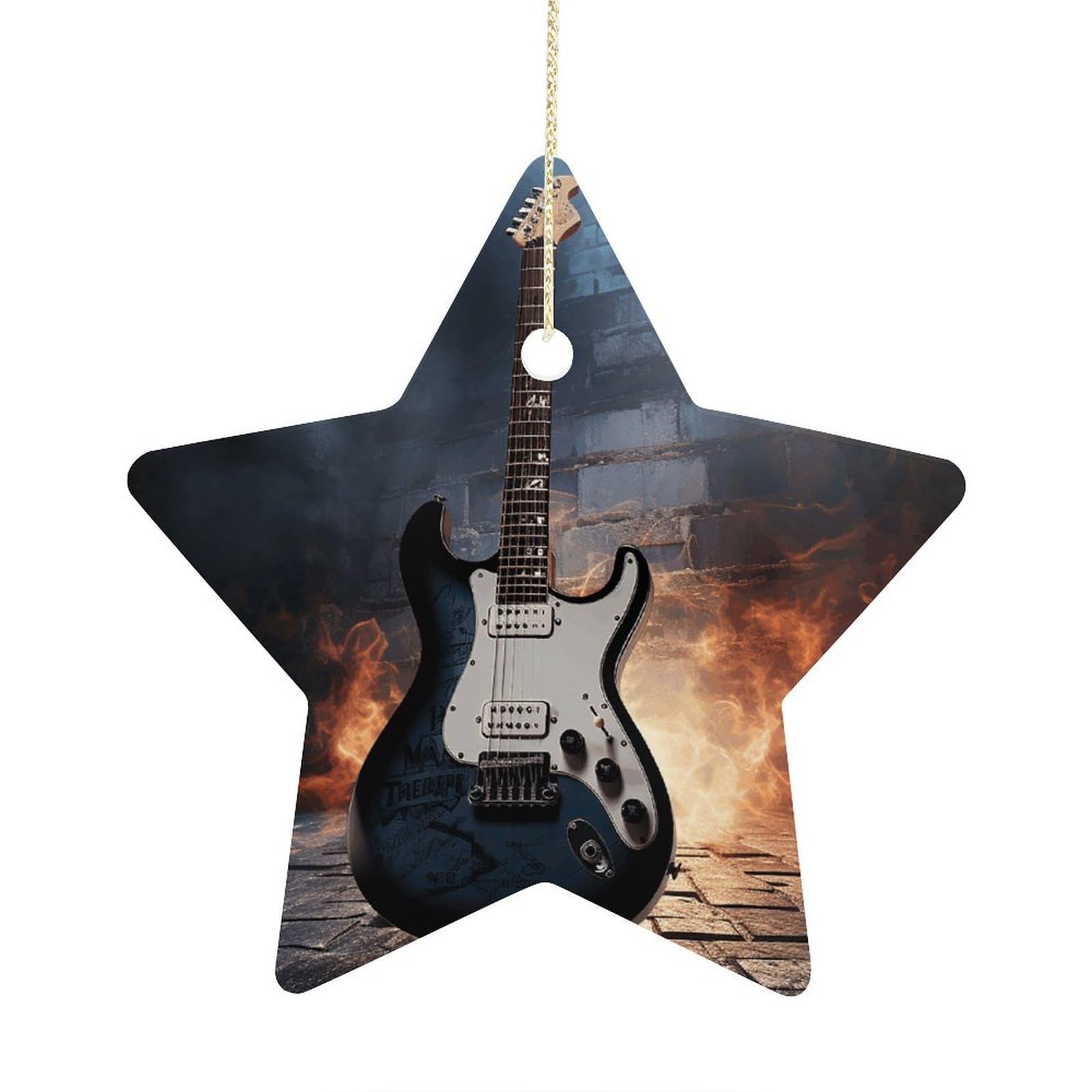Fodpand Women's Style Electric Guitar Ornament With String, Keepsake Hanging Decorations,Ceramic Ornaments For Men Indoor Home Holiday Party Gifts
