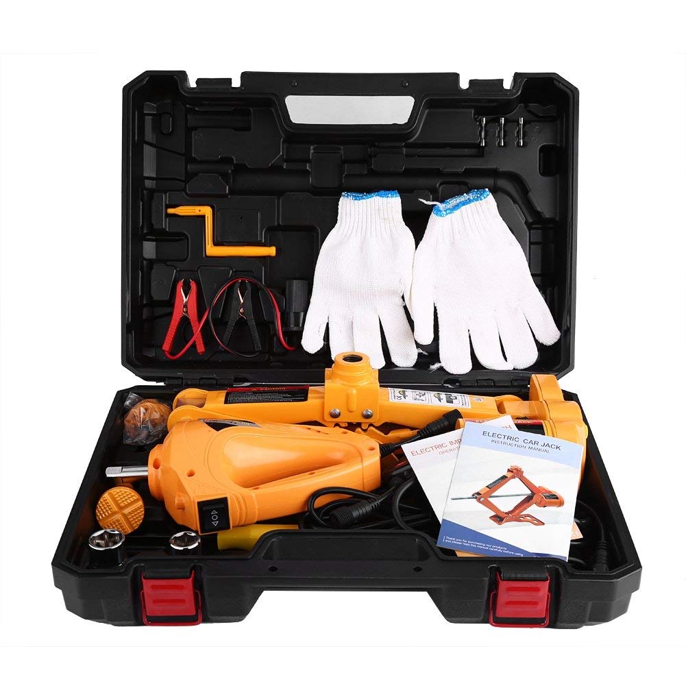 Cric per auto, altezza di sollevamento 1,3 tonnellate cric a forbice per auto elettrica 12V cric idraulico automatico kit cric di sollevamento per veicoli con chiave a percussione e custodia