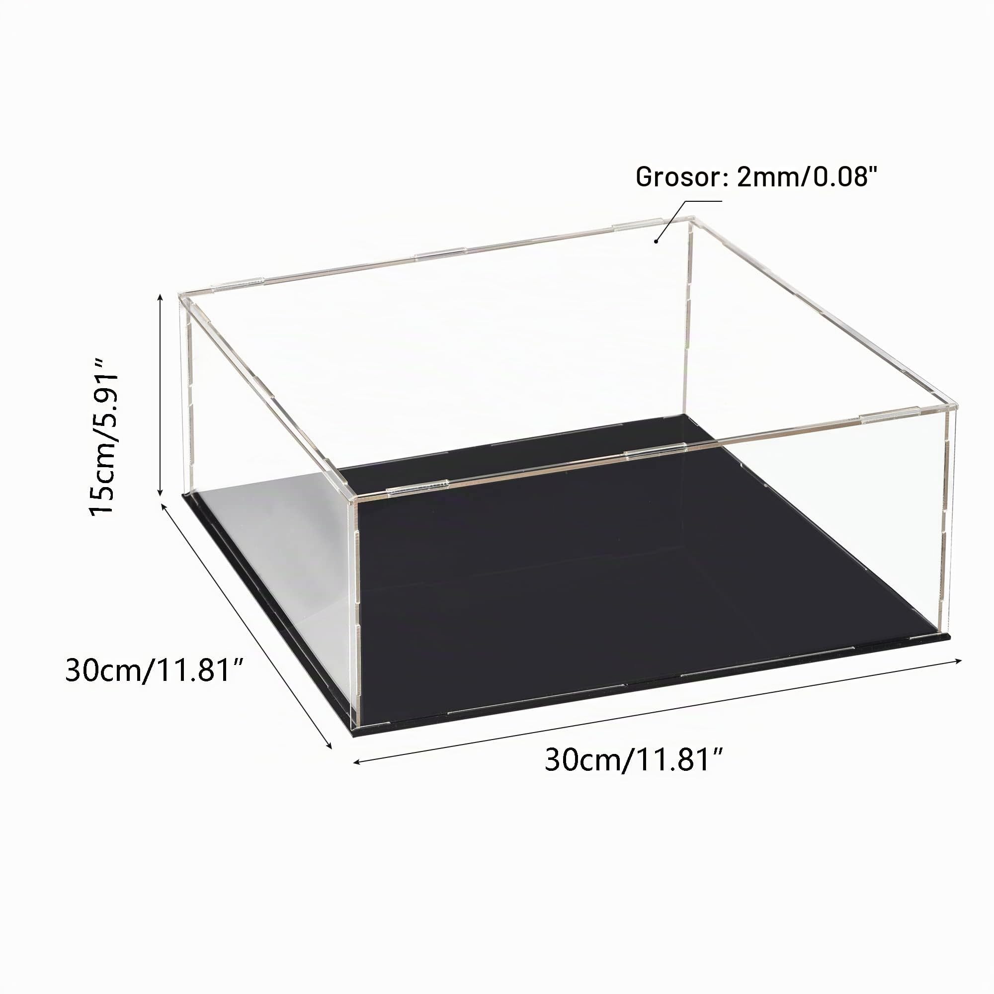 Vitrina Transparente de acrílico, 30 x 30 x 15 cm, para Montar, Caja organizadora de Cubos, a Prueba de Polvo, con Base Negra para Figuras de acción, Juguetes c