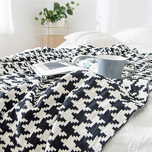 Moda de punto de la manta del tiro Negro Blanco cuadrícula de punto caliente suave colcha de ganchillo hipoalergénico decorativo del hogar, sofá/cama/sofá cubierta,Blanco,150 * 200cm