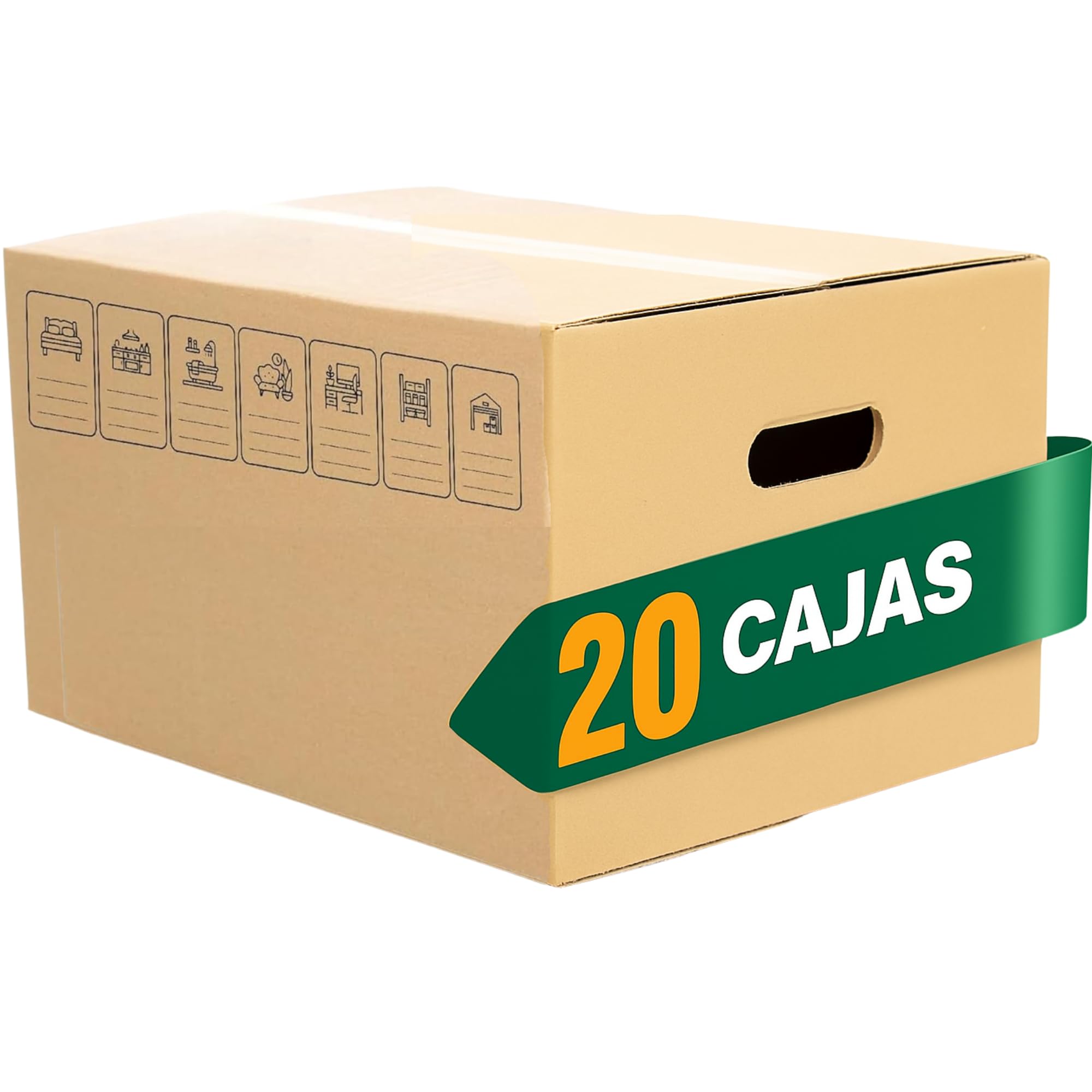 GROWMANIA Pack 20 Cajas de Cartón 50 x 30 x 30 | Cajas Ultra Resistentes para Mudanza y Almacenaje con Iconos Identificativos y Asas Fácil Transporte Marron | Aptas para Envíos