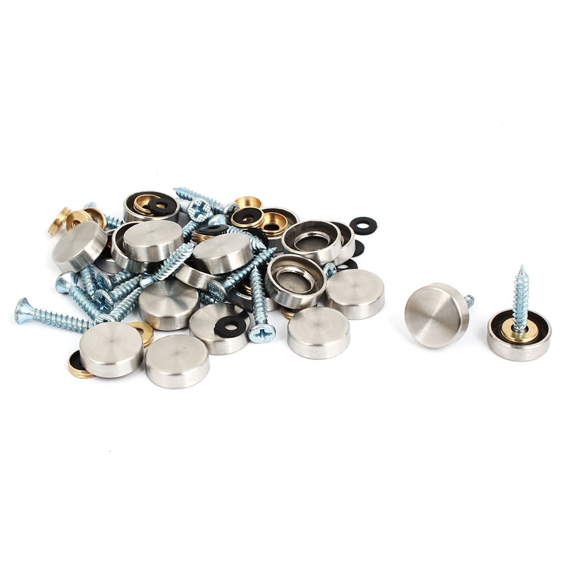 Aexit 20 Pcs Quality Parts 15mm Dia Tea Table Decorative Screw Cap Mirror Nails Silver Tone Model:66as238qo74