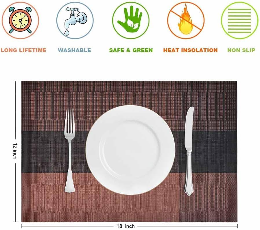 Image of Washable PVC Heat Resistant Colorful Place Mats for Kitchen Dining Table Mates Washable Heat-Resistant for Dining Table (Brown & Black, Pack of 4)