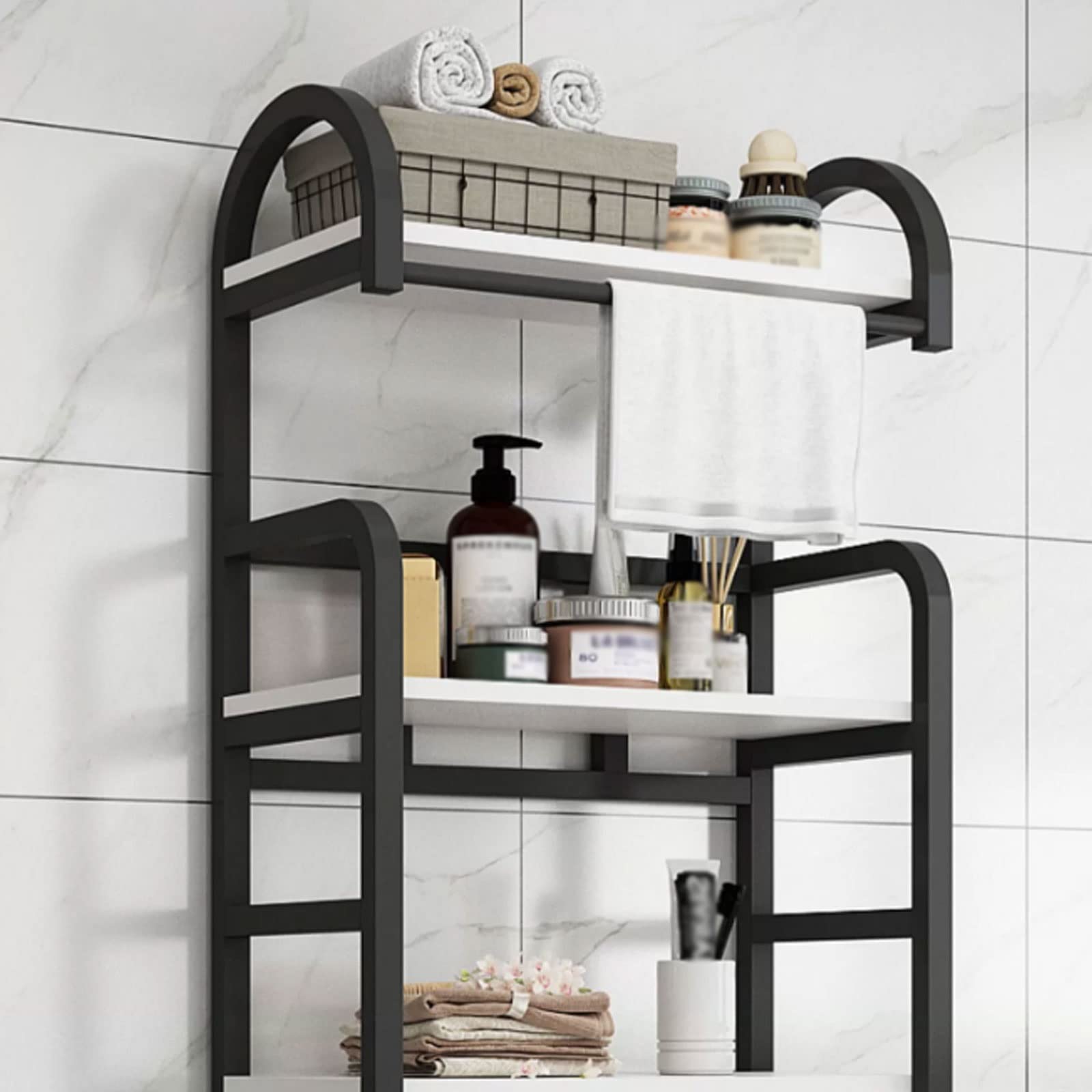 Toilettenregal üBer Dem Badezimmer Gehobene Waschraumablage vom Boden Bis Zur Decke Badezimmer Nicht Perforiertes Toilettenregal (Color : White)