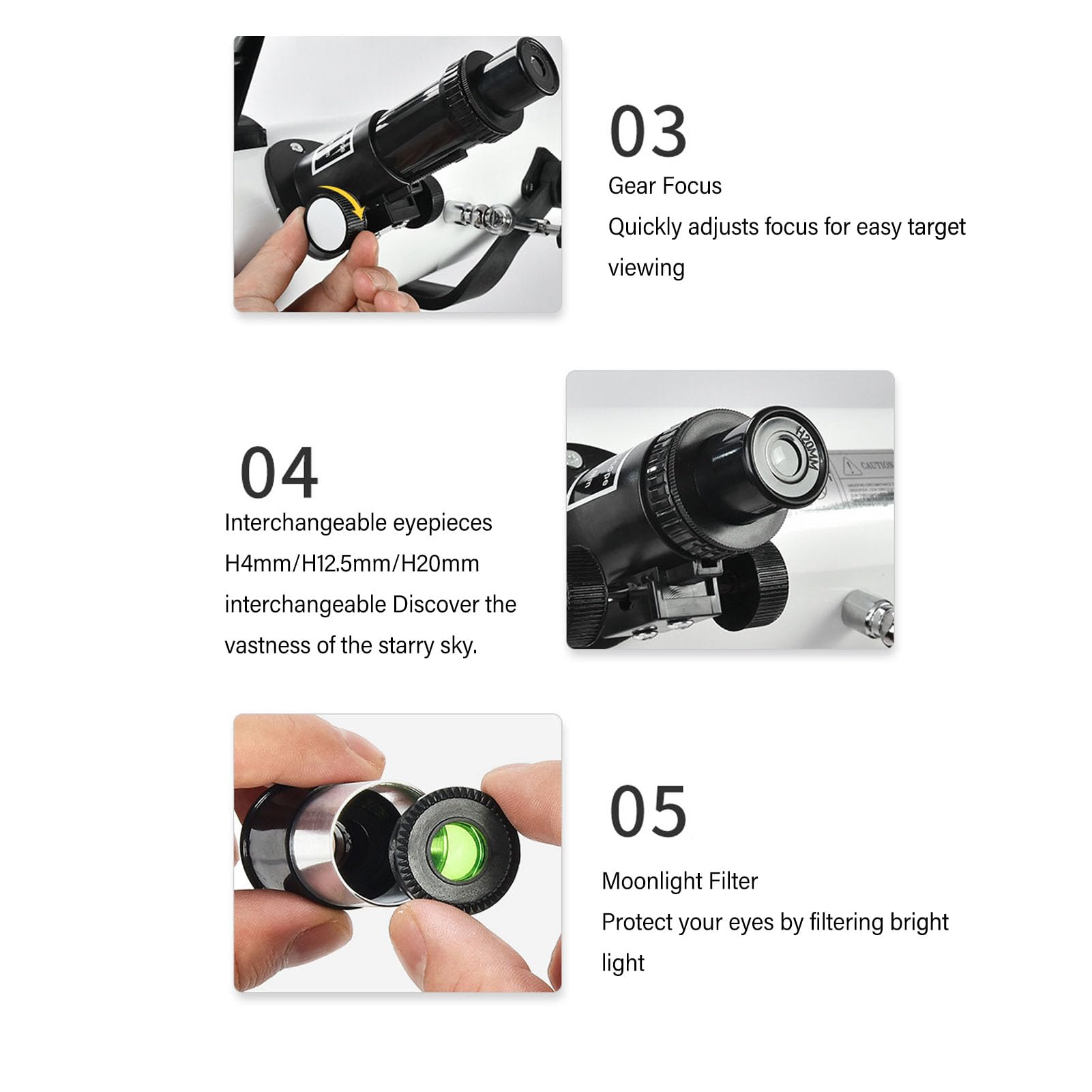 Starwatcher Télescope Réfracteur Astronomique, Réfracteur Astronomique Portable, Ouverture de 114 Mm, Télescope Réfracteur Astronomique de 40 Mm avec Trépied, pour Débutants