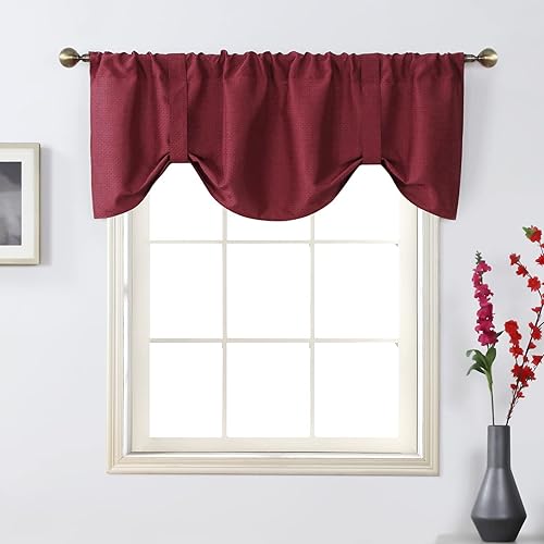 Home Queen Cenefa de Cortina con Lazos Tratamiento de Ventana para Sala de Estar, Cenefa Globo Ajustable con Bolsillo para Varilla Cortina Valance,