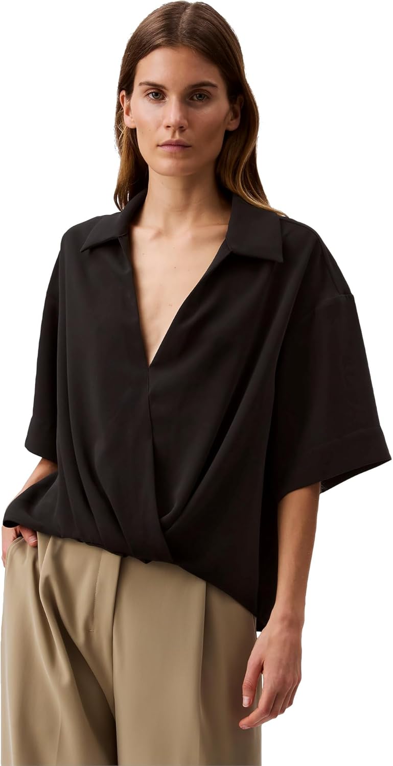 Calvin Klein Womens Crepe Printed Wrap Top