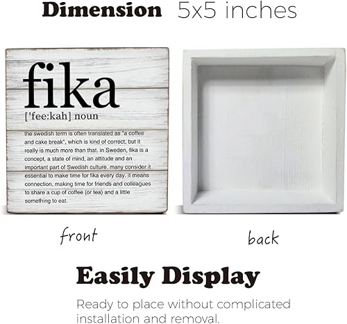 Miniatura 2 de Fika Definition Art - Letrero de madera para escritorio sueco, decoración del hogar para escritorio, mesa, estante de 5 x 5 pulgadas