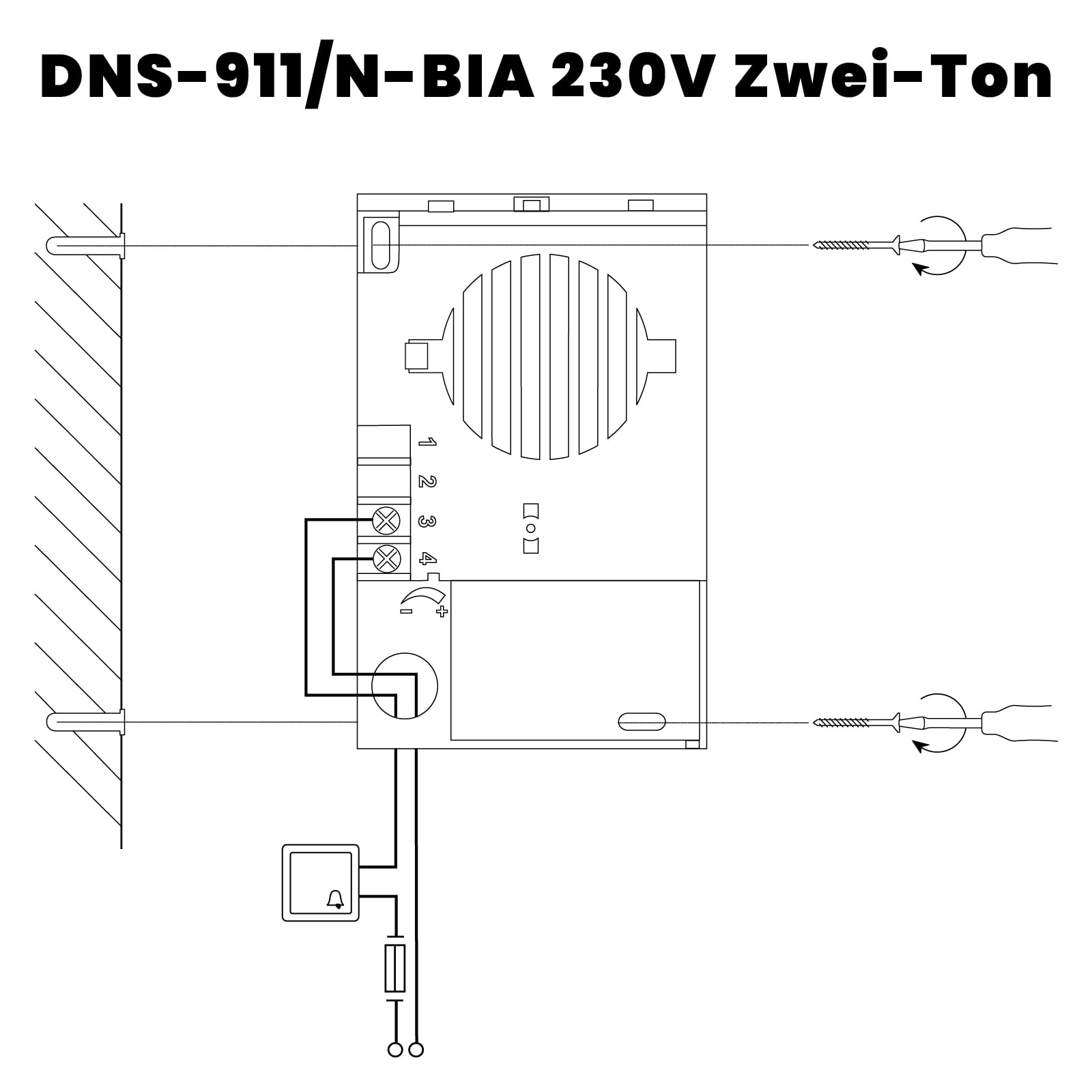 Sundi DNS-911/N-BIA Electromechanical Wired Doorbell 230 V, Two-Tone Bell, White