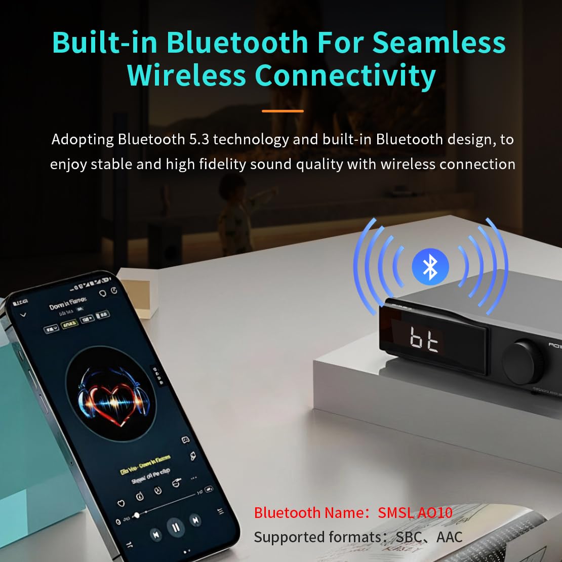 SMSL AO10 Amplificatore HiFi, Amp di Potenza Stereo a 2 Canali Classe D | 100W di Uscita per Diffusori Passivi | Amp Audio Domestico da Desktop con Trigger 12V, Controllo di Alti e Bassi e Modalità EQ
