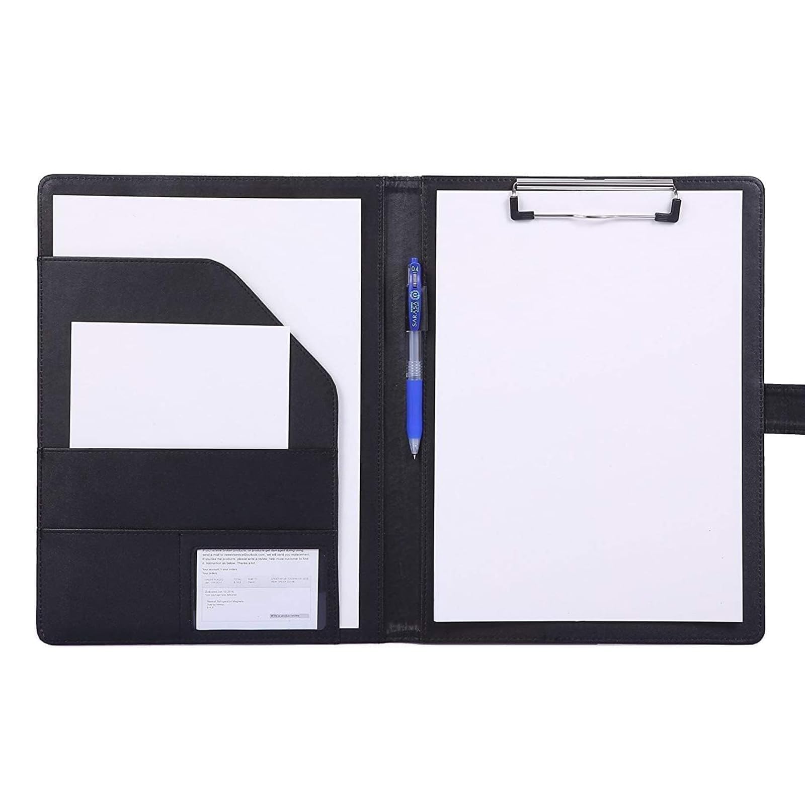 THE WHITE SHOP Conference Folder, A5 Black Faux Leather Conference Folder, Business Office Work Portfolio Organizer, Portfolio Folder, Pocket Document, Resume, File