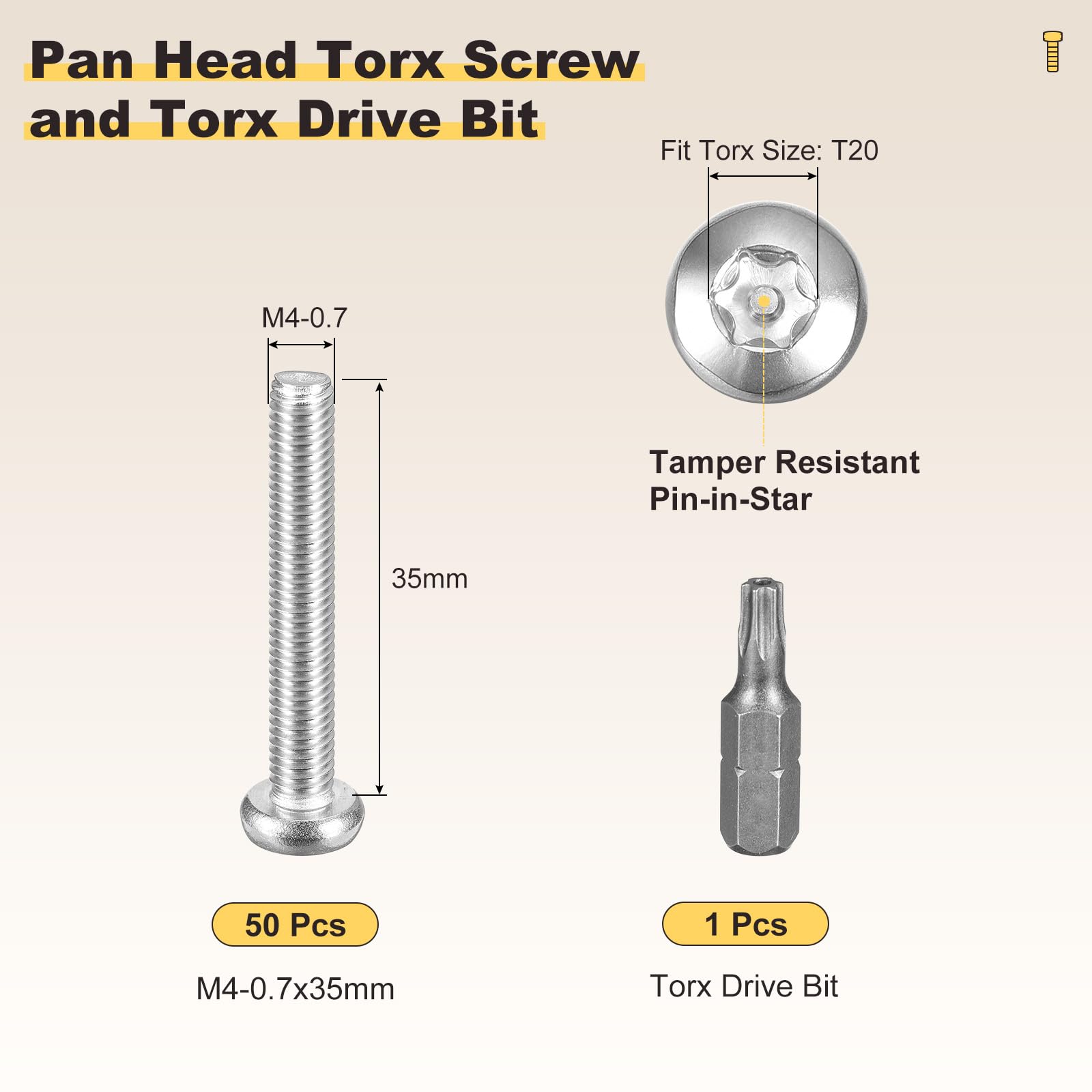 METALLIXITY Pan Head Torx Security Screw Bolts (M4-0.7x35mm) 50pcs - Image 2