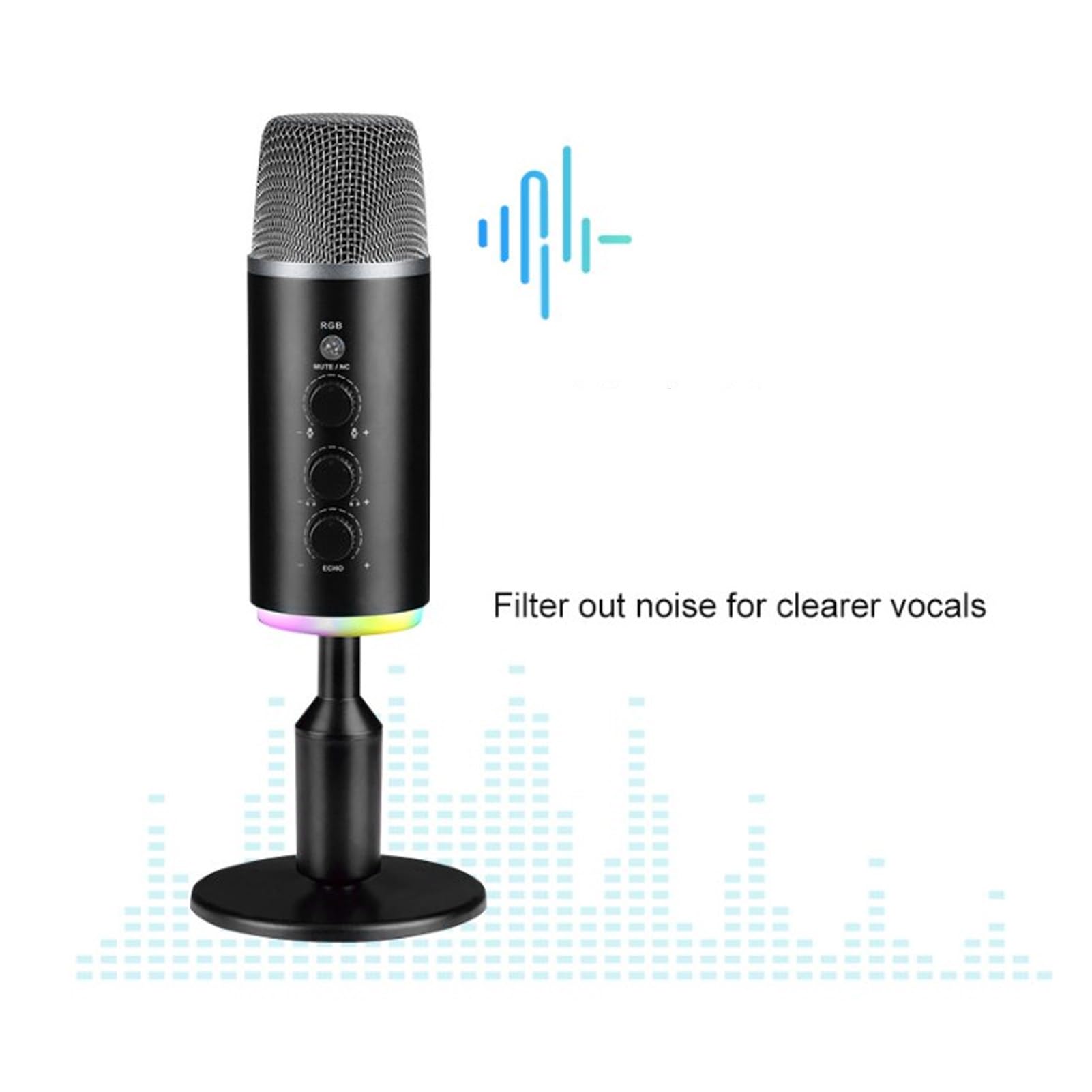 Mikrofon do Gier Mini USB Mikrofon Komputera Komputerowy Mikrofon Pojemnościowy z Wyciszeniem, RGB, regulowaną głośnością, Mikrofon Stacjonarny Strumieniowego Przesyłania Podcastów