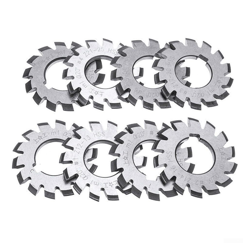 Lot de 8 fraises à engrenages HSS M1 d'un diamètre de 22 mm pour plus de précision