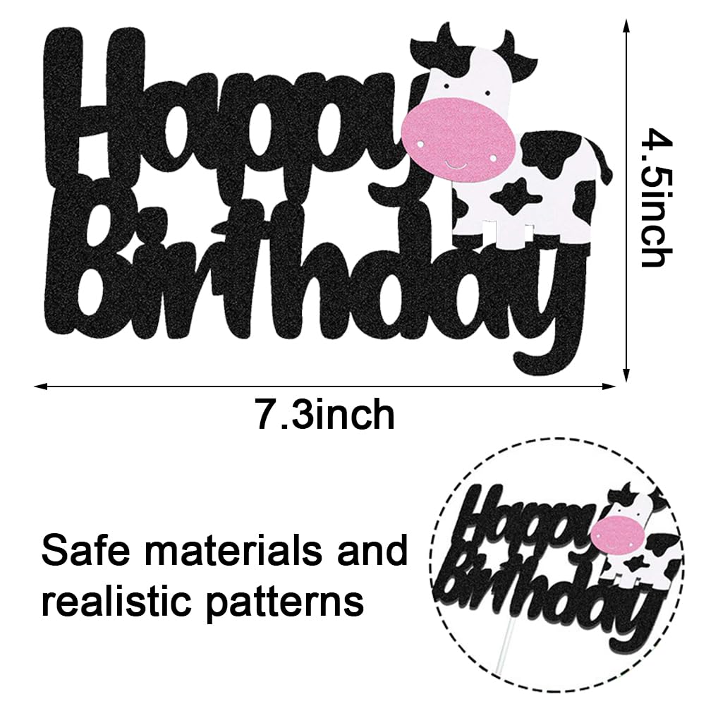 Cow Cake Topper Set - Farm Birthday Decor With Figurines, Fans, Stars & Balls (Party Supplies) - View #8