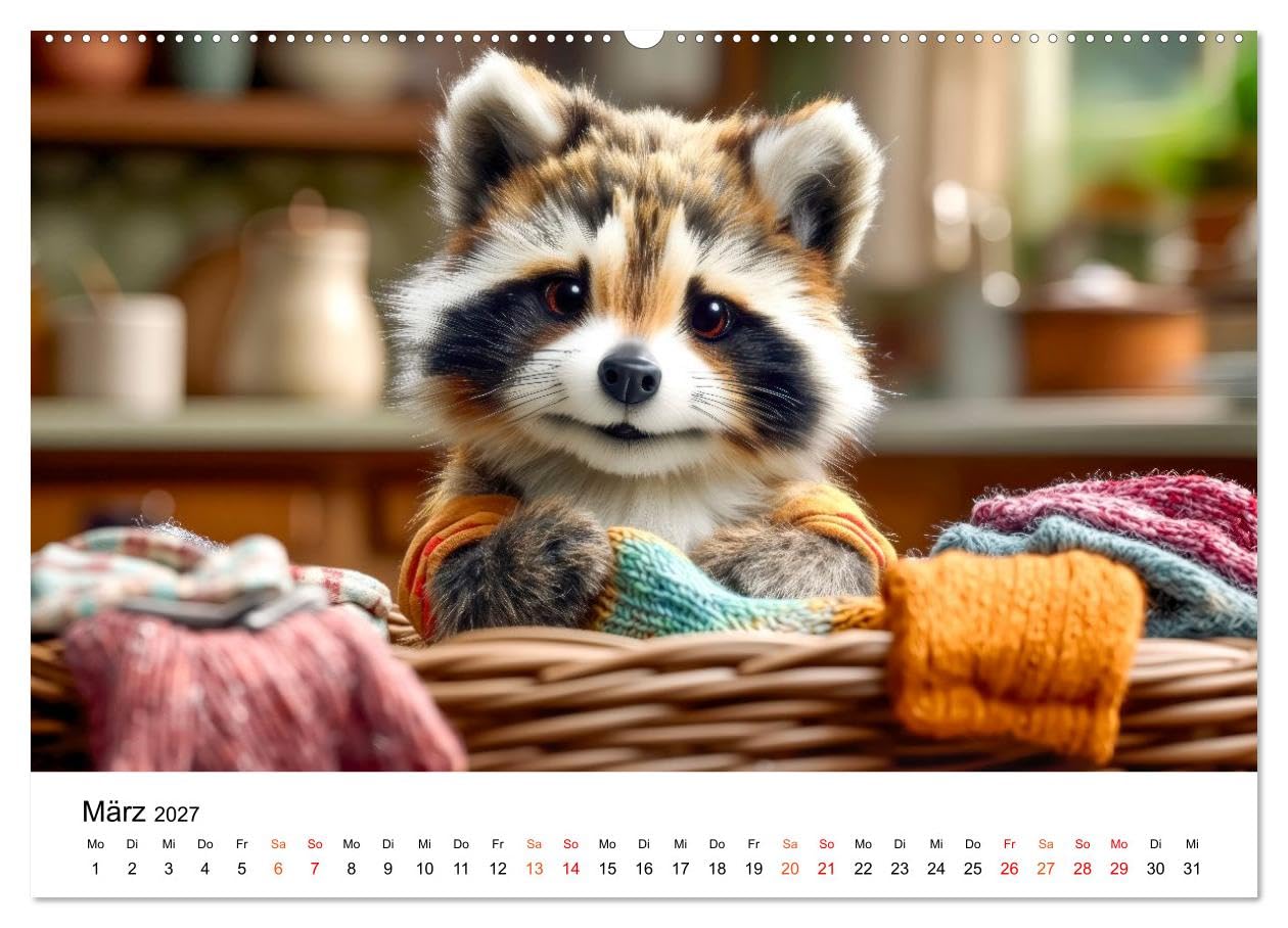 Waschbären - Klein. Knuddelig. Herzerwärmend. (Wandkalender 2027 DIN A2 quer), CALVENDO Monatskalender: Familienmomente - Kleine Szenen. Große Gefühle. (CALVENDO Tiere)