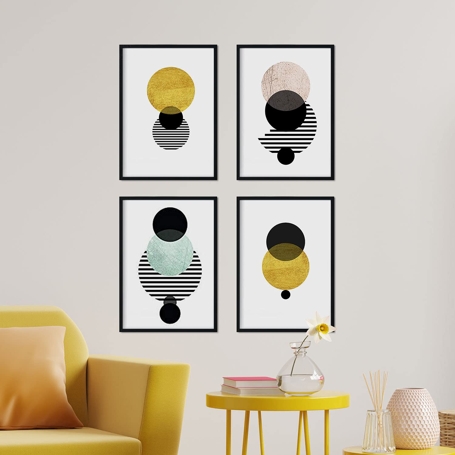 Nacnic Set de 4 láminas para enmarcar Eclipse. Posters Estilo nórdico para la decoración del hogar. Tamaño A4
