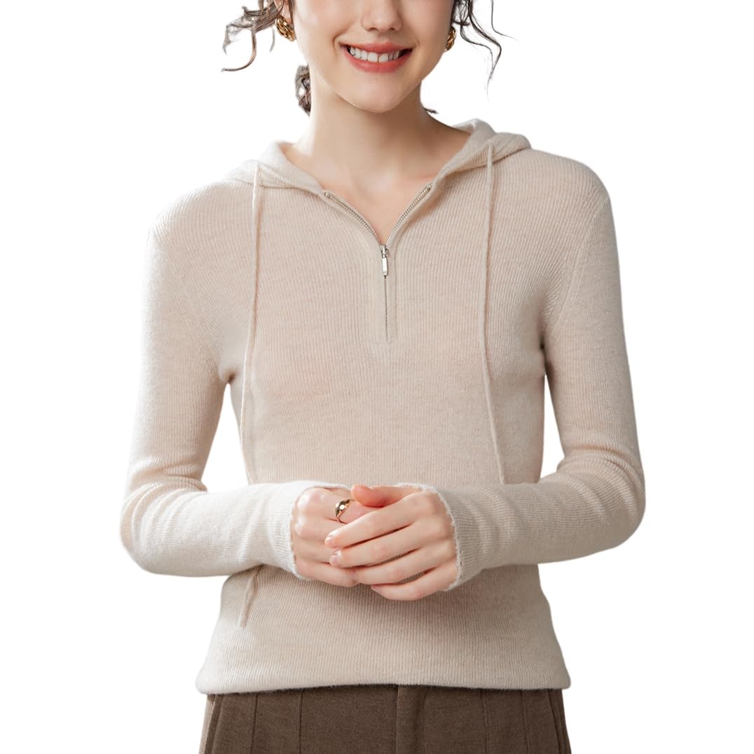 E-girl Damen Langarm Kaschmir Pullover mit Kapuze,EU 36-40