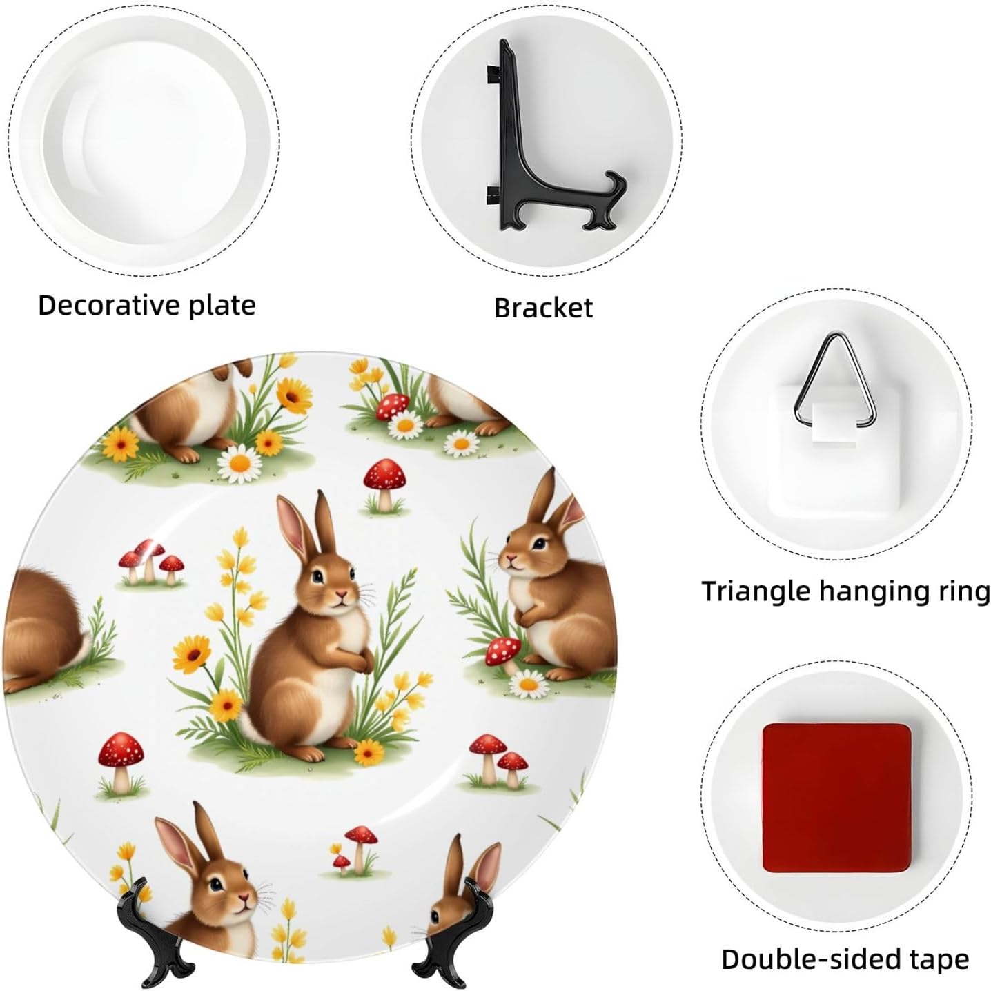 Easter Bunny Design Style Ceramic Plate Display Decorative Plate With Stand Wall Hanging Plate For Home Decor 10 Inch