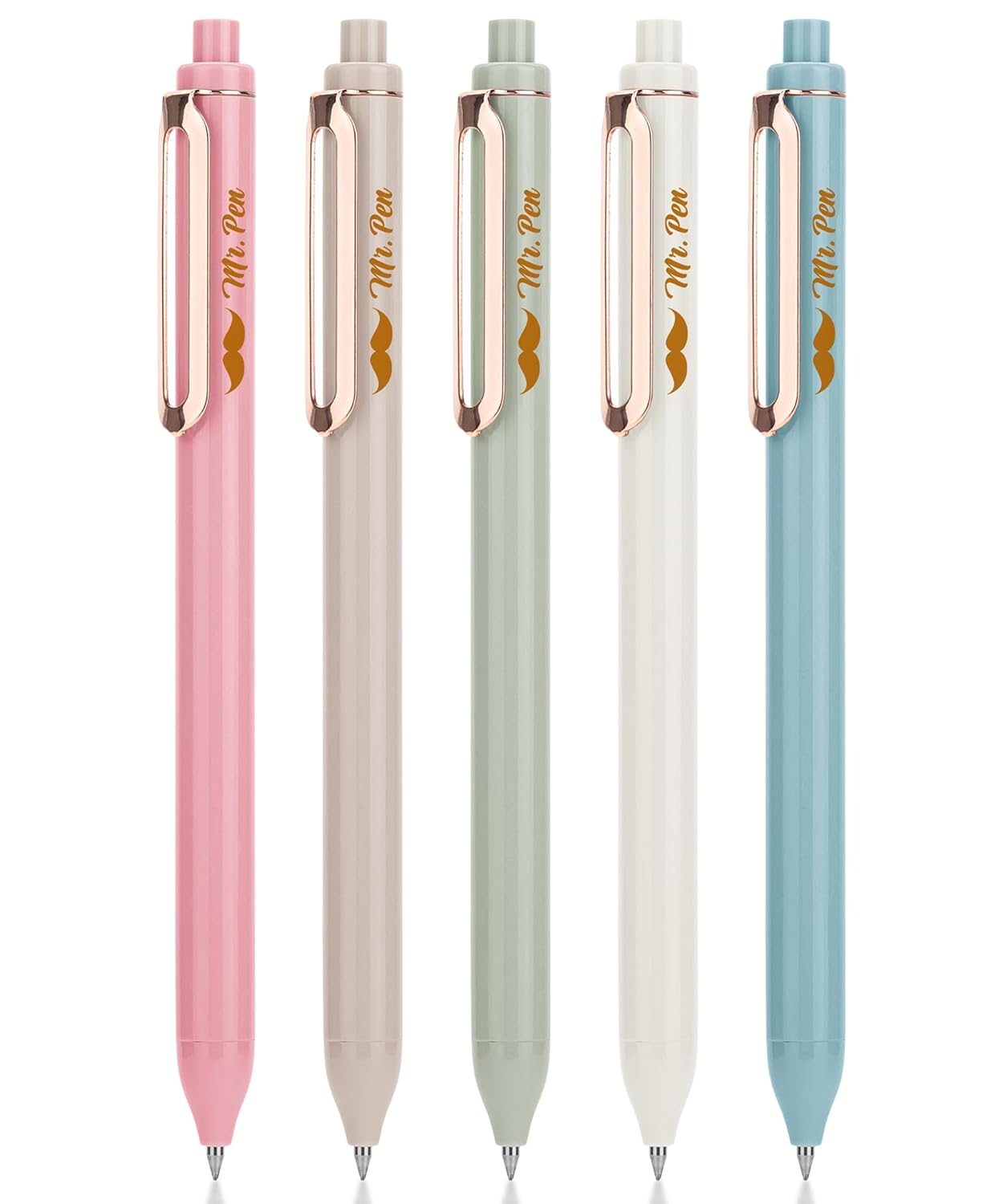 Mr Pen- Retractable Gel Pens 5 Pack Black Ink Fine Point 0 5mm Pastel Color Barrels with Gold