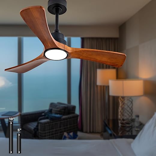 42 Inch Wood Ceiling Fans with Lights and Remote Control, 3 Blades Outdoor Walnut Ceiling Fans for Patio, Noiseless Reversible DC Motor, for Living Room, Farmhouse, Indoor