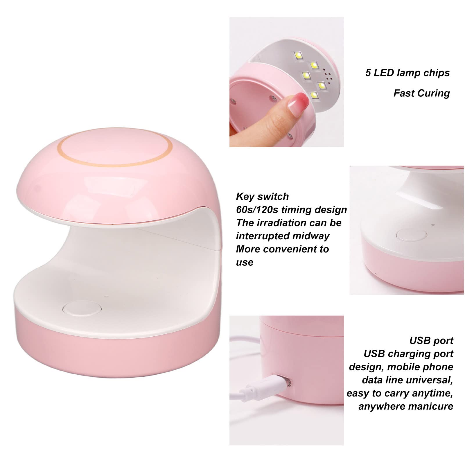 Mini lampa żelowa do paznokci szybko utwardzająca się 5 szt. chipów lampowych przenośna 2 USB zdobienia lakieru,Lampa do paznokci