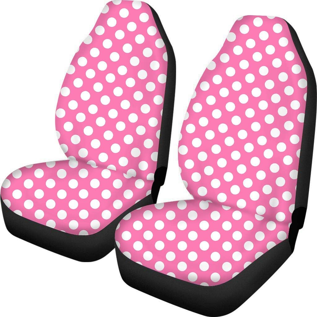 Beauty Collector 2pcs Pink Polka Dot Front Bucket Seat Cover Full for Women, Seat Cover for Universal Cars, Trucks, Vans, & SUV
