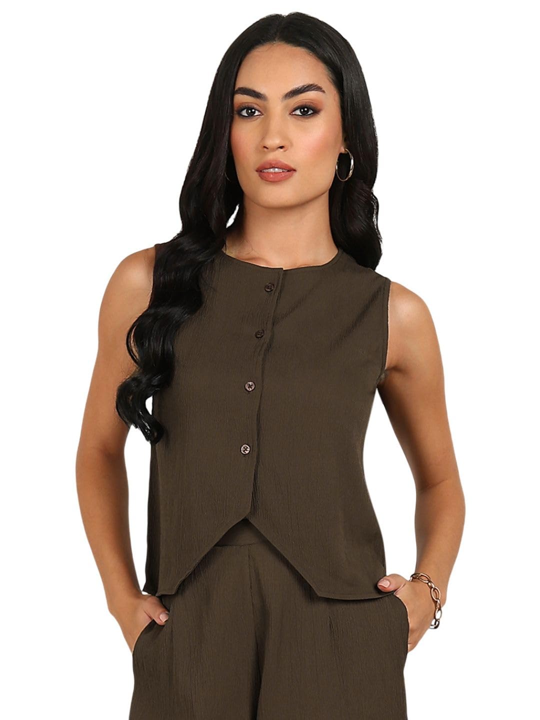 masalli fashion Women's Red Texture Crop Waist-Coat (in, Alpha, XS, Regular, Brown)-picture-40