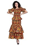 ShopHaven African Print Kente 3-Piece Outfit Set, Mermaid Skirt and Ankara Ruffled Blouse with Head Scarf, African Women's Outfit (US, Alpha, One Size, Regular, Regular, Kente 1)