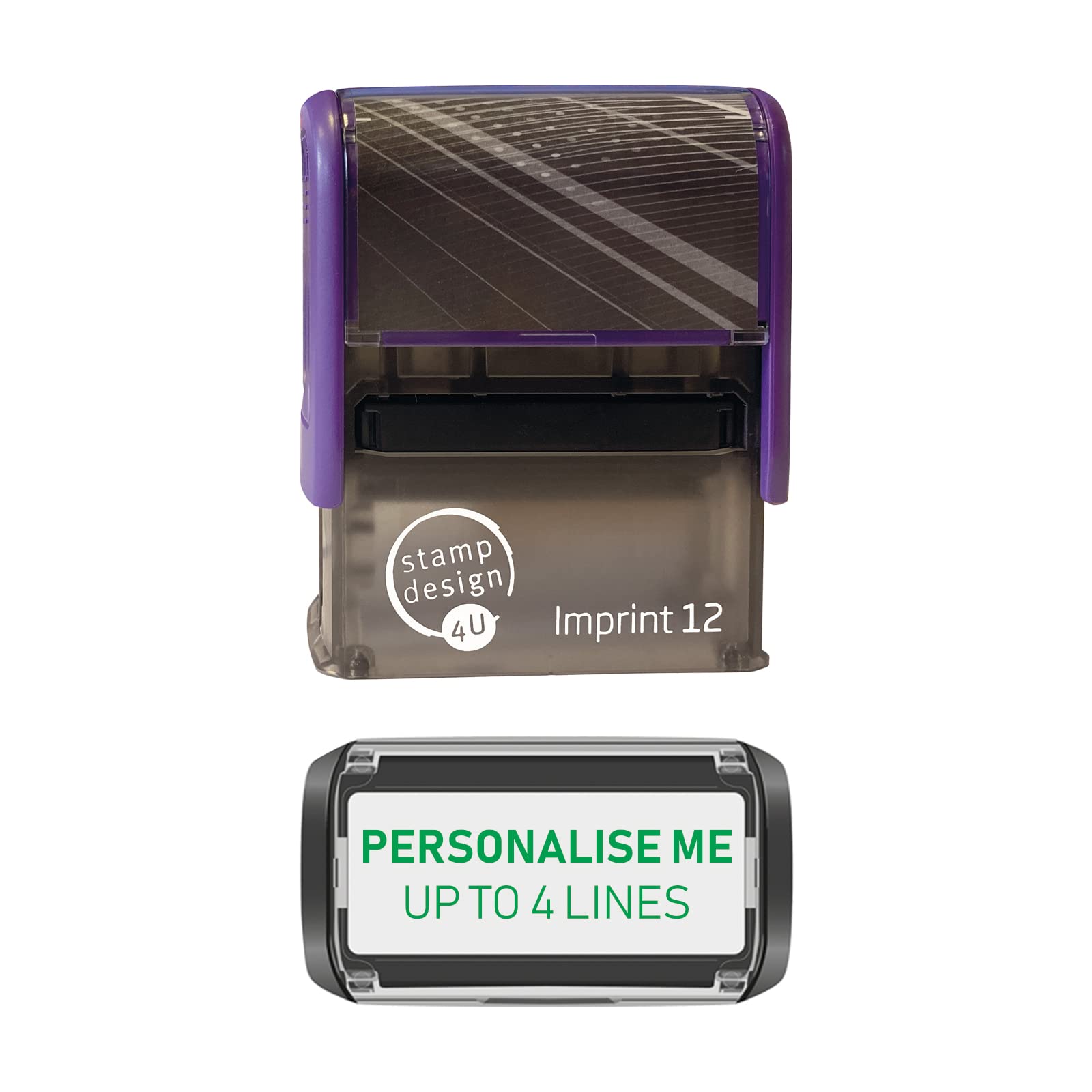 Stamp Design 4U Imprint 12 48x18mm 4 Line Personalised Stamp Premium Custom Made Self-Inking Business Address Rubber Stamp with Green Ink