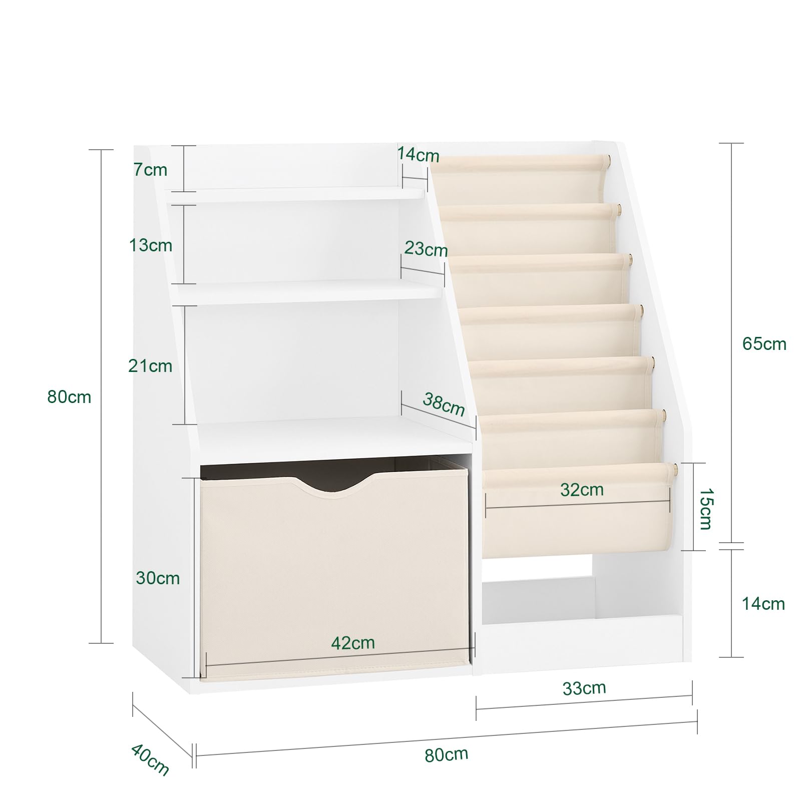 SoBuy Bibliotheque Enfant 3 Niveaux Bibliothèque Montessori avec Rangement Jouet et Paniers Tissu Meuble Chambre Enfant Etagere Chambre Blanc 80x40x80cm KMB119-W