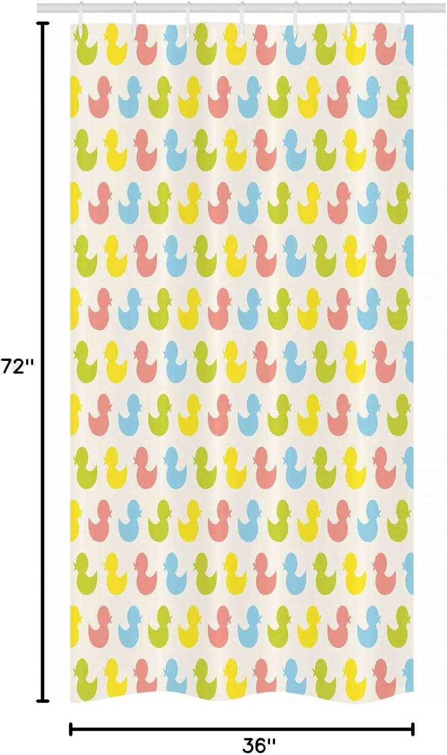 Ambesonne Rubber Duck Stall Shower Curtain, Colorful Ducklings Animals Theme Pastel Girls Boys, Fabric Bathroom Decor Set with Hooks, 36" W x 72" L, Yellow Green