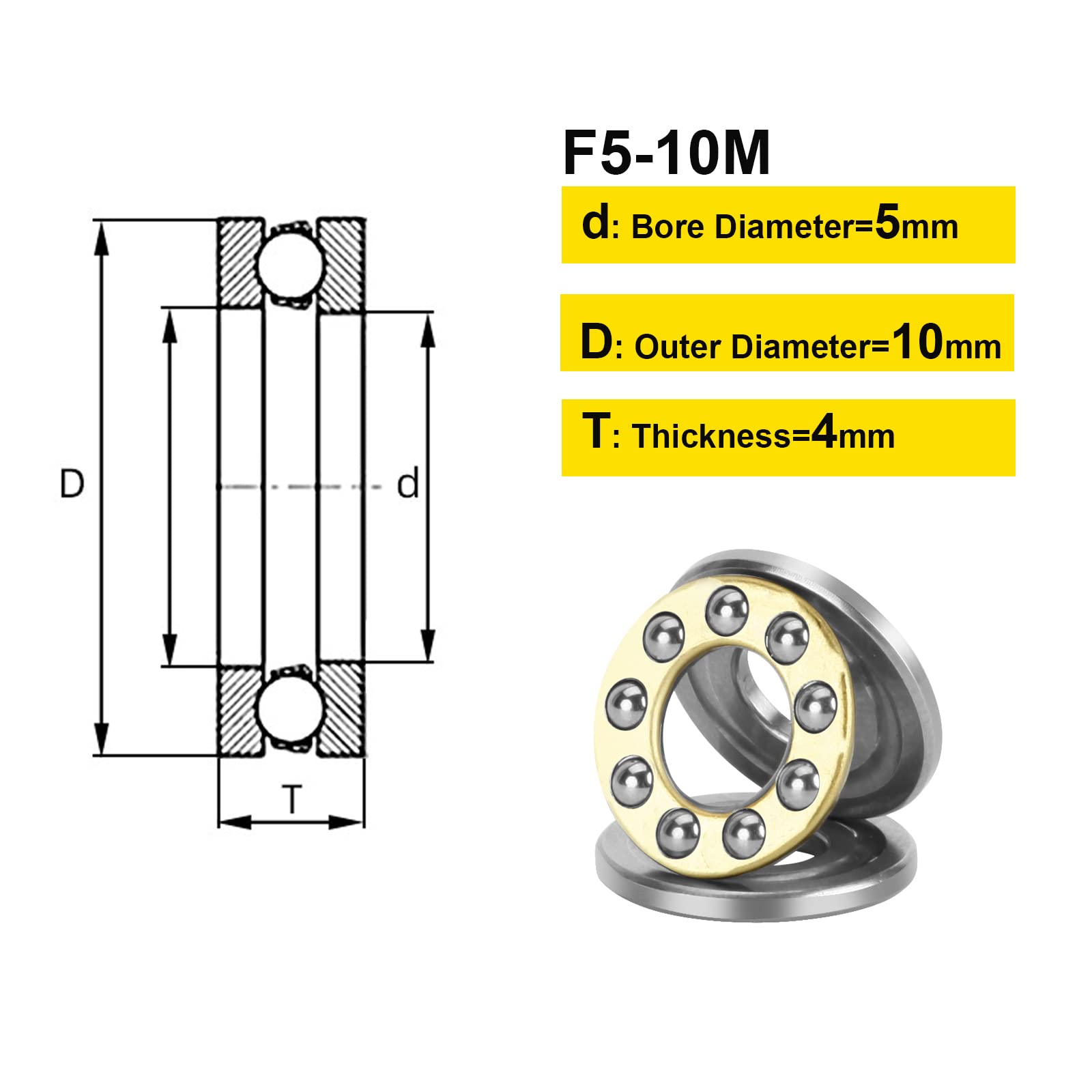 Lot De 4 Roulements à Billes De Butée F5-10M – Miniature, Acier Chromé