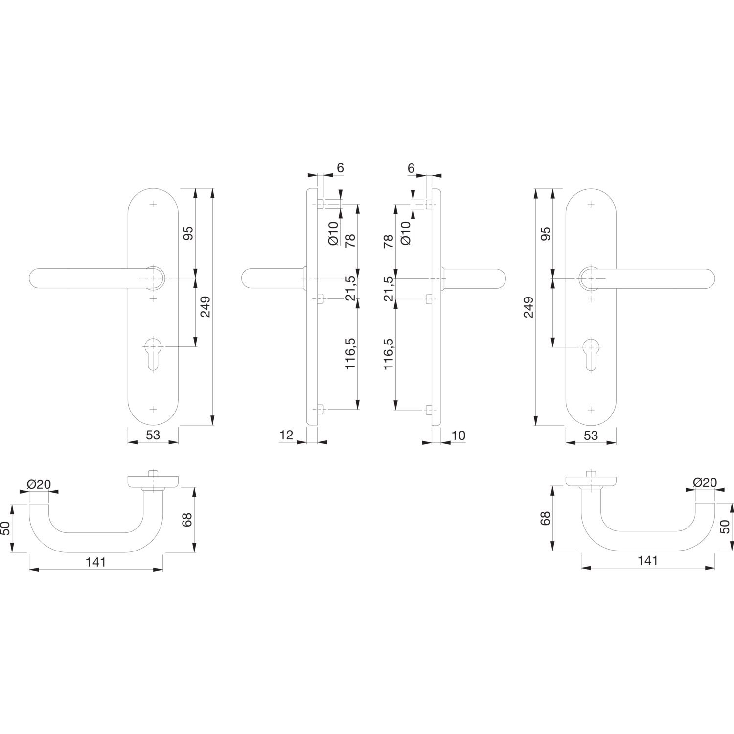 HOPPE 3664873 zestaw klamek bezpieczeństwa Paris-auf Długi szyld PZ72, grubość drzwi 42-47 mm, bez zabezpieczenia przed wyciągnięciem rdzenia, stal szlachetna matowa
