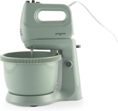 Progress Neutrals 2-in-1 Stand & Hand Mixer - Dual Purpose, 5 Speed Settings & Turbo Function, With 2 Mixing Beaters, 2 Dough Hooks, Mixing Bowl, Baking, Cookies, Bread, Sage Green, 300W | 5 Speed Settings With Turbo, Includes Mixing Bowl, 2 Stainless Steel Beaters, 2 Dough Hooks, For Mixing Whisking Kneading