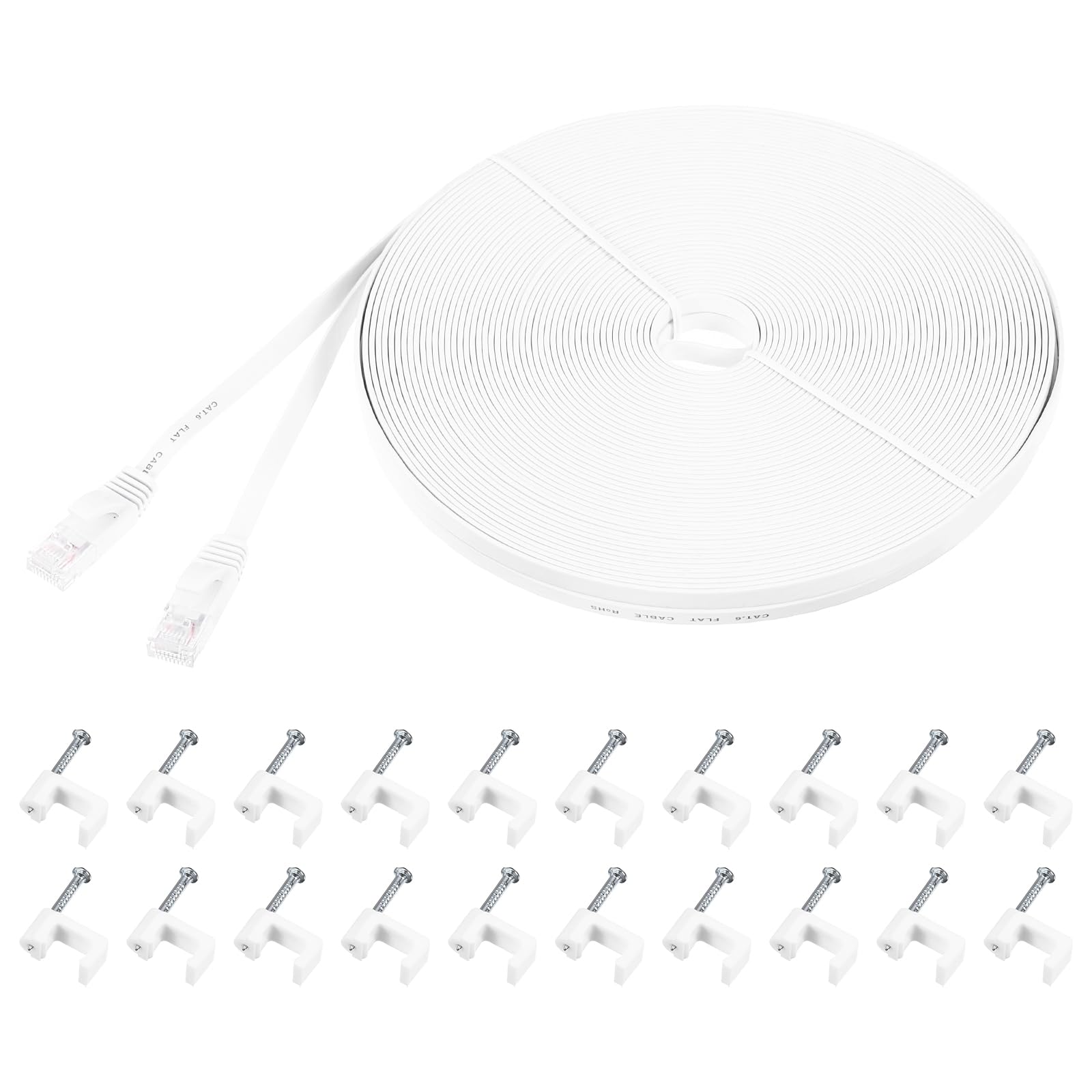 MECCANIXITY Câble Ethernet Cat 6 de 29,9 m, 32 AWG, 250 MHz, cordon de raccordement plat haut débit pour réseau Internet RJ45 Cat6 avec clips pour ordinateur, jeux, routeur, modem, blanc