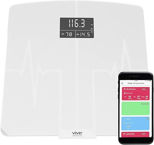 Vive Precision Báscula de grasa corporal Fitness Monitor de frecuencia cardíaca para iOS y Android para peso de agua porcentaje muscular IMC