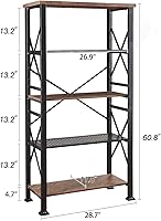 Vista 2 de HOMBAZAAR Estantería de 5 niveles, estante alto para libros con marco de metal y estantes abiertos, estanterías rústicas y estanterías, estantería