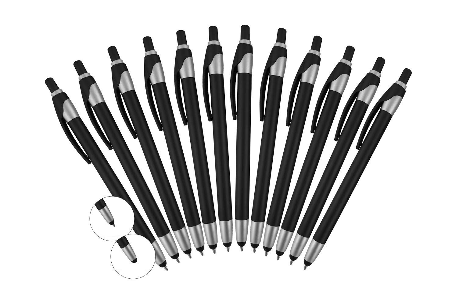 12 Pack Black Stylus with Ball Point Pen for Touchscreen Devices, 12 Pack, Black