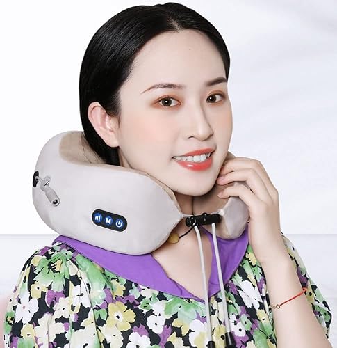 Miniatura 5 de XARONF Almohada de viaje, almohada de espuma viscoelástica, funda cómoda y transpirable, kit de viaje de avión con función de vibración de almohada