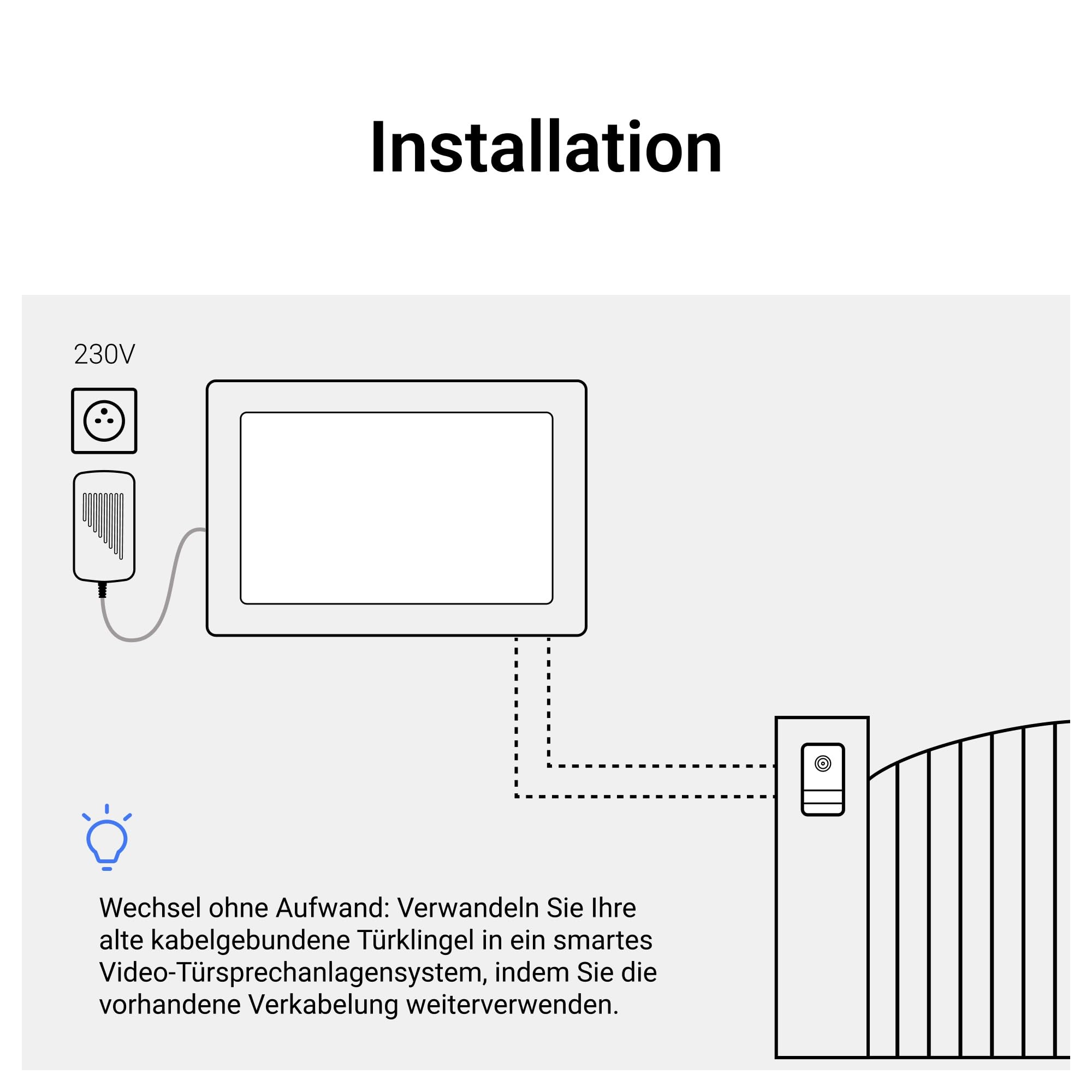 LEGRAND, EASYKIT Plus Video-Türsprechanlagen-Set mit 2-Draht-Anschluss, 7"-Farbmonitor-verspiegelt & Weitwinkelkamera, 1-/2-Familienhaus-Set, erweiterbar, Steckernetzgerät, IP54-IK07, Schwarz, 368910