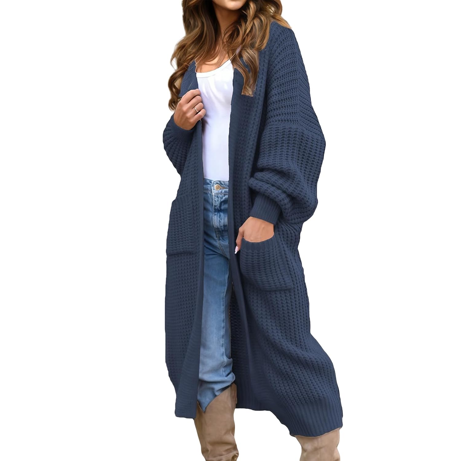 Long Cardigan Sweater for Women Open Front Duster Sweater Long Sleeve Knitted Oversized Cardigan Fall Winter Coat