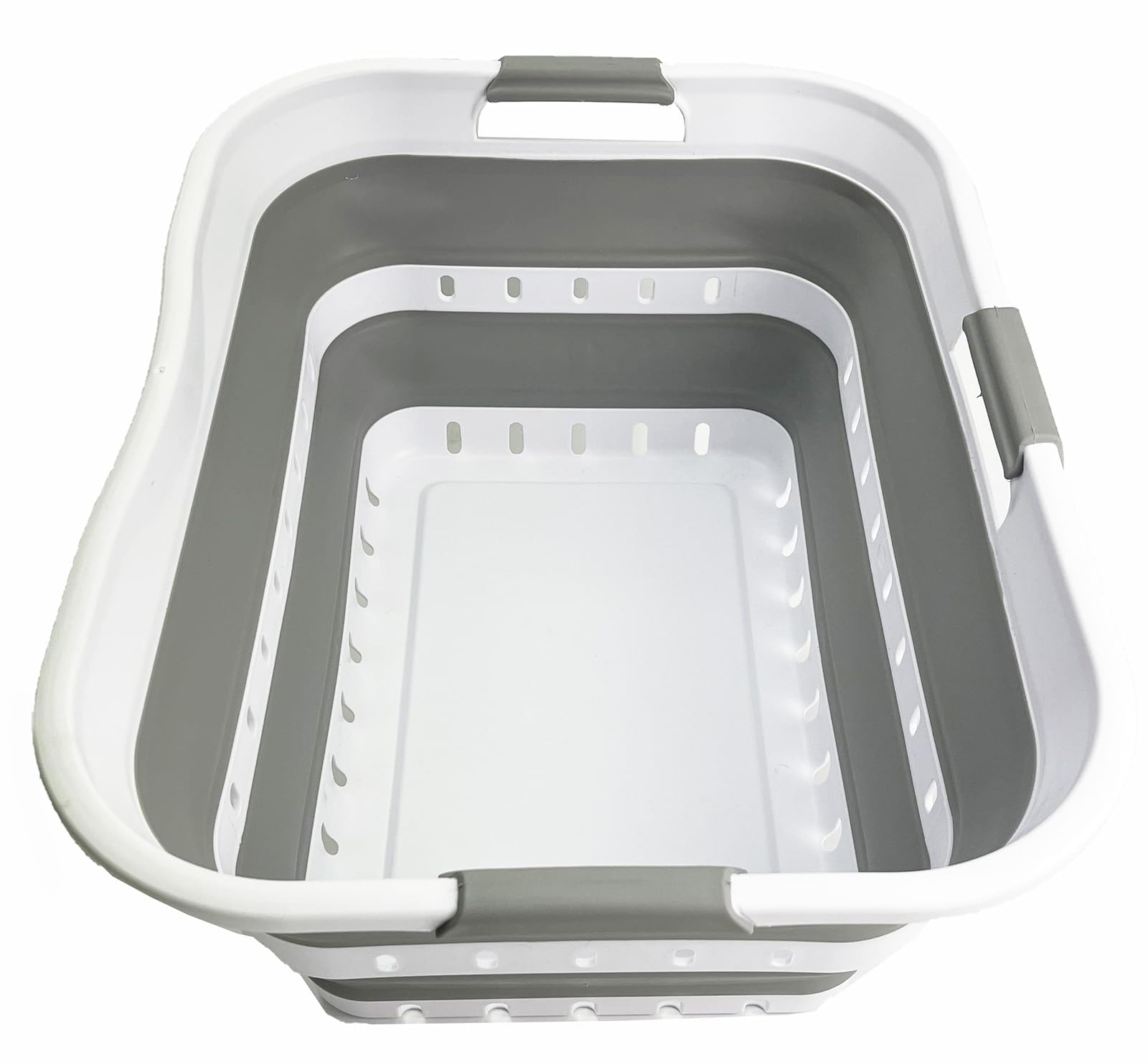 SAMMART 42L Collapsible Plastic Laundry Basket - Foldable Pop Up Storage Container/Organizer - Transportable Washing Tub - Space Saving Hamper/Basket (1, Grey/White) โ image 1