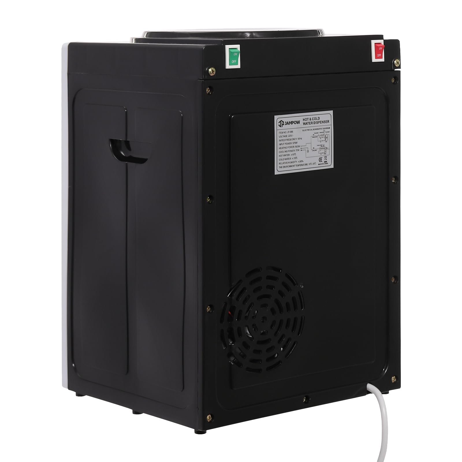 Dozownik wody do ciepłej i zimnej wody, 500 W, elektryczny dozownik wody na biurko z kranikiem, zimna/ciepła woda, na 4,5-18,9 l wody w wiadrze, czarno-biały
