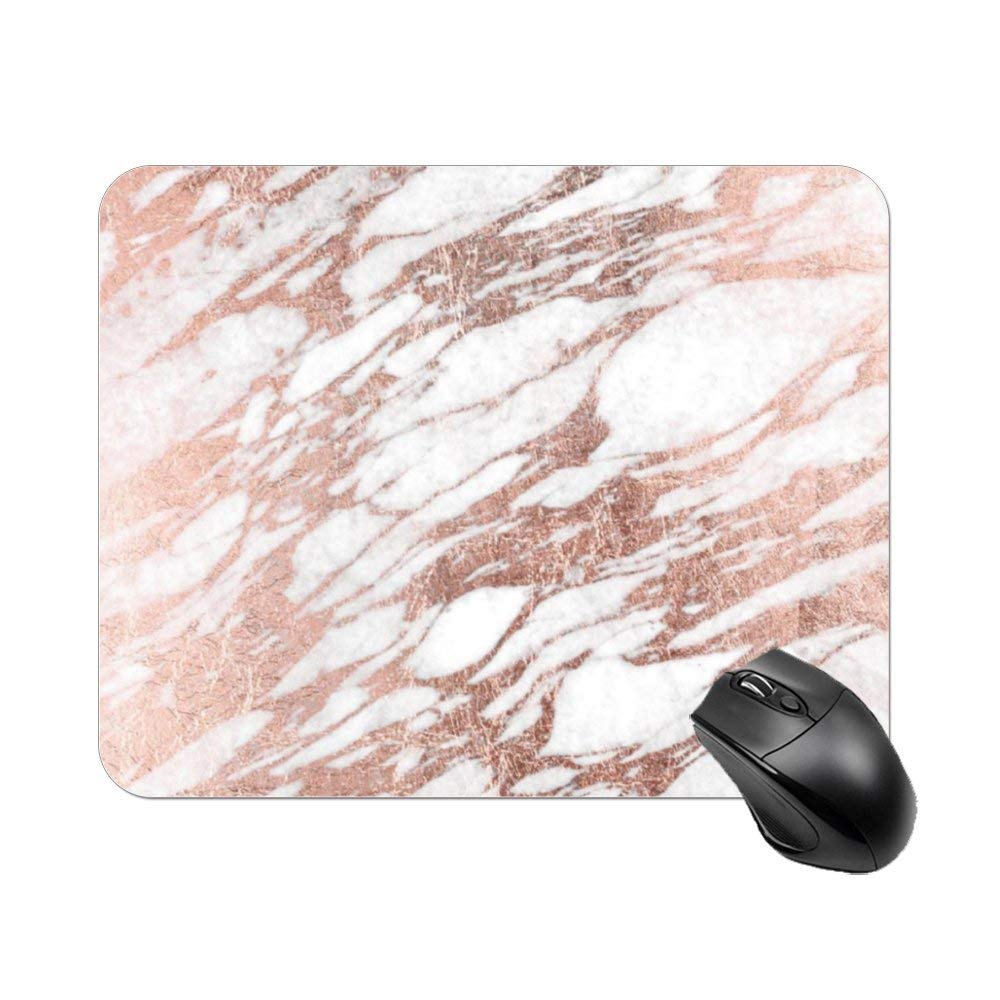 Chic Elegant White and Rose Gold Marble Pattern Mouse Pad