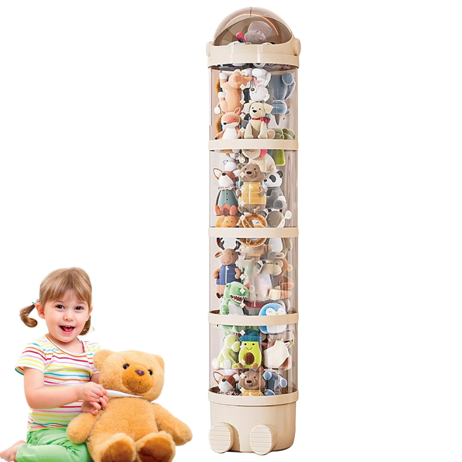 Tubo portaoggetti per animali di peluche, secchio trasparente per giocattoli, 36 cm, organizer per bambini con design impilabile, materiale resistente, per animali di peluche, per camera da