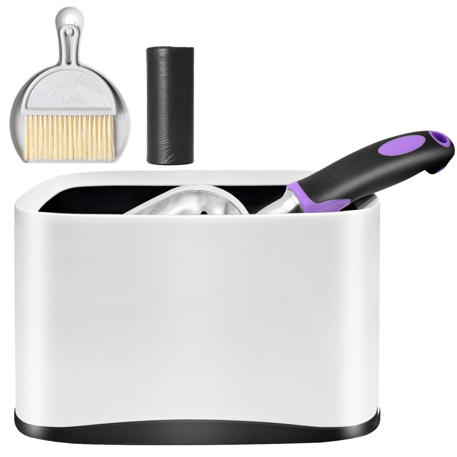 Cat Litter Scooper with Holder,Metal Cat Litter Scoop, Kitty Poop Scooper Stand for Litter Box, Cat Caddy for Litter Scoop, Fast Sifting Kitty Poop Scooper Caddy Poop Scooper Stand